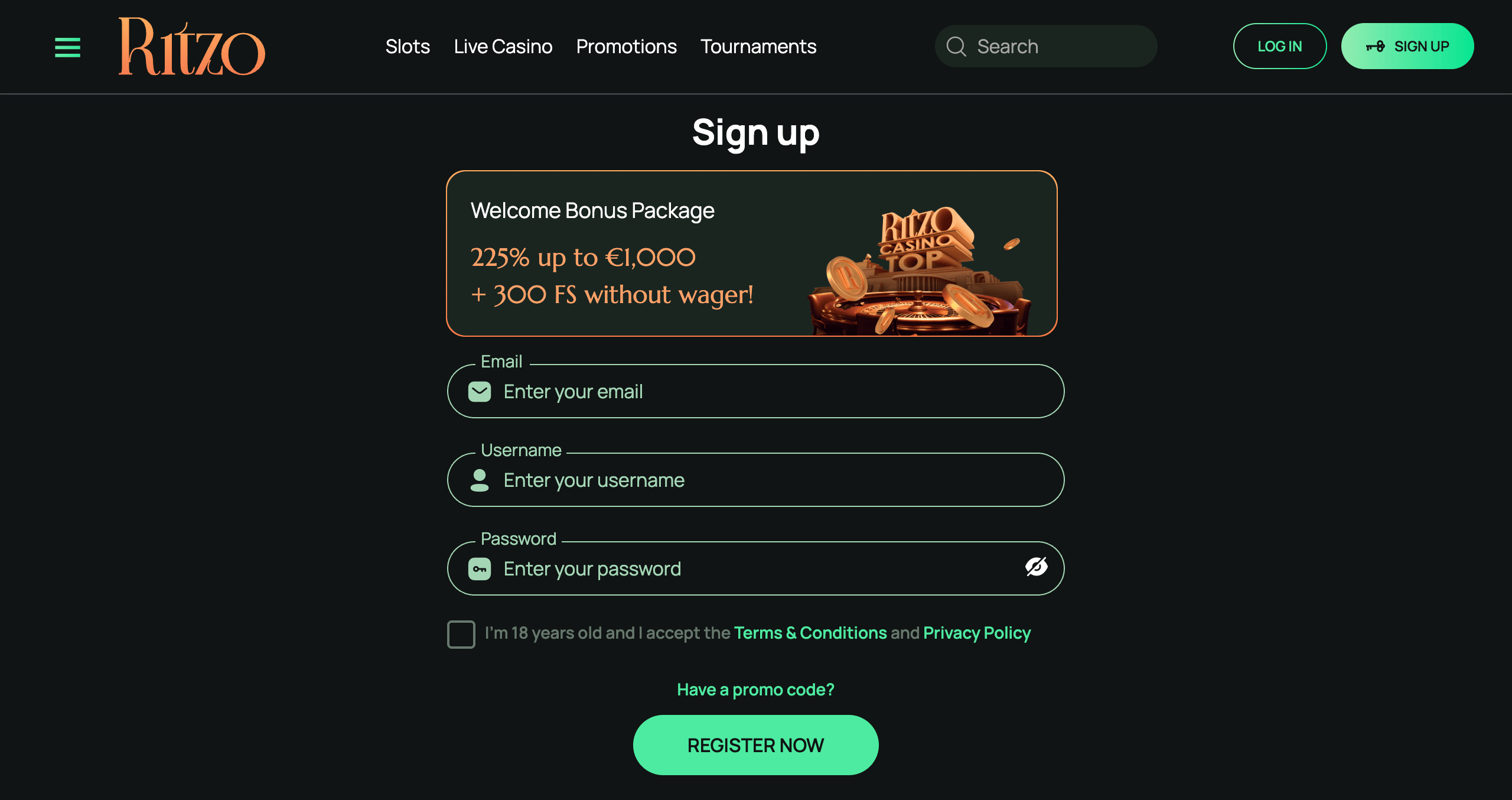ritzo sign up