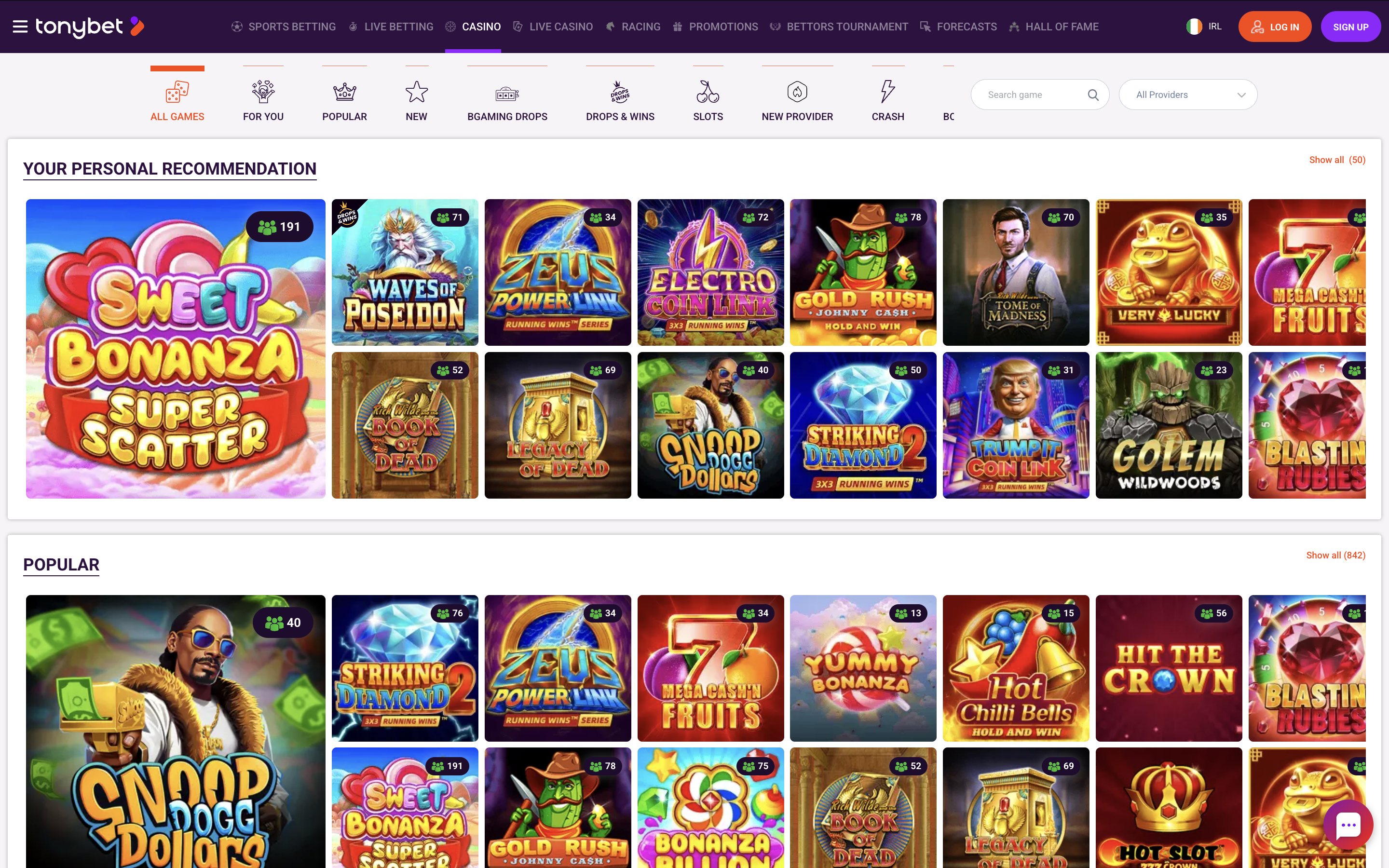 Tonybet Online Casino Games Banner