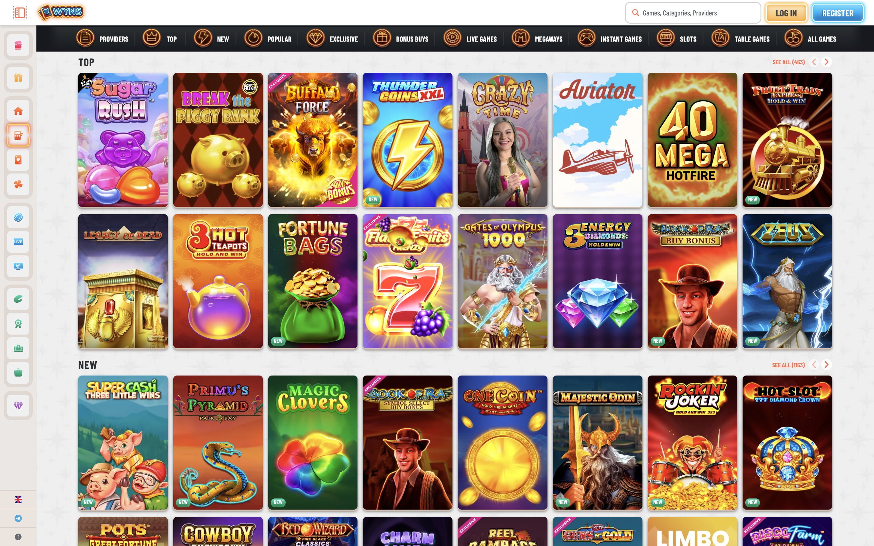 Wyns Online Casino Games Banner